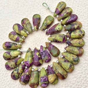 4 matched Pair, lila Blatt Kupfer Obsidian glatt Birne Form Briolettes, 15x7mm Größe. Hervorragende Artikel zu einem niedrigen Preis