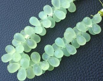 6 Inch, PREHNITE GREEN CHALCEDONY,Superb-Finest Faceted Drops Shape Briolettes, 10-12mm Long size,