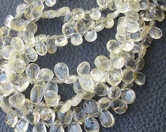 8 Inch Strand,GOLDEN RUTILATED QUARTZ Faceted Pear Shape Briolettes, 7-10mm Size,Great Quality at Low Price