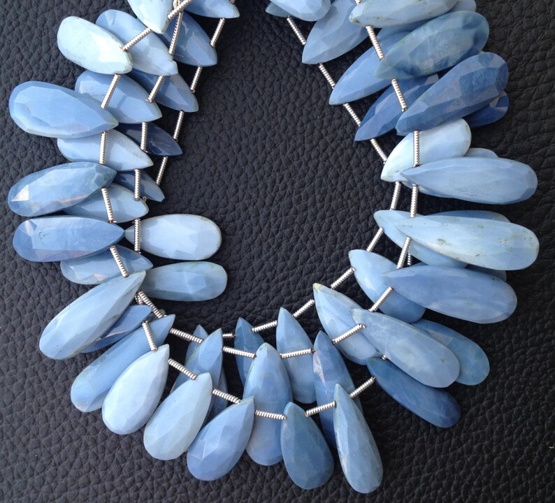 Peruvian BLUE OPAL ELONGATED Faceted Pear Briolettes 12 Strand Brand New 20-25mm,Amazing Quality at Low Price,Superb
