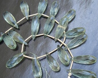 Gorgeous GREEN AMETHYST faceted Elongated Drops Shape Briolettes, 9 Pieces,16-18mm LOng