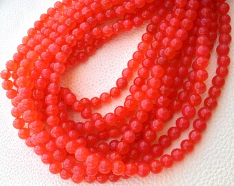 Brand New, FANTA ORANGE Chalcedony Smooth Round Balls,Full 14 Inch Strand, 7-7.5mm Size, Amazing Item at Low Price