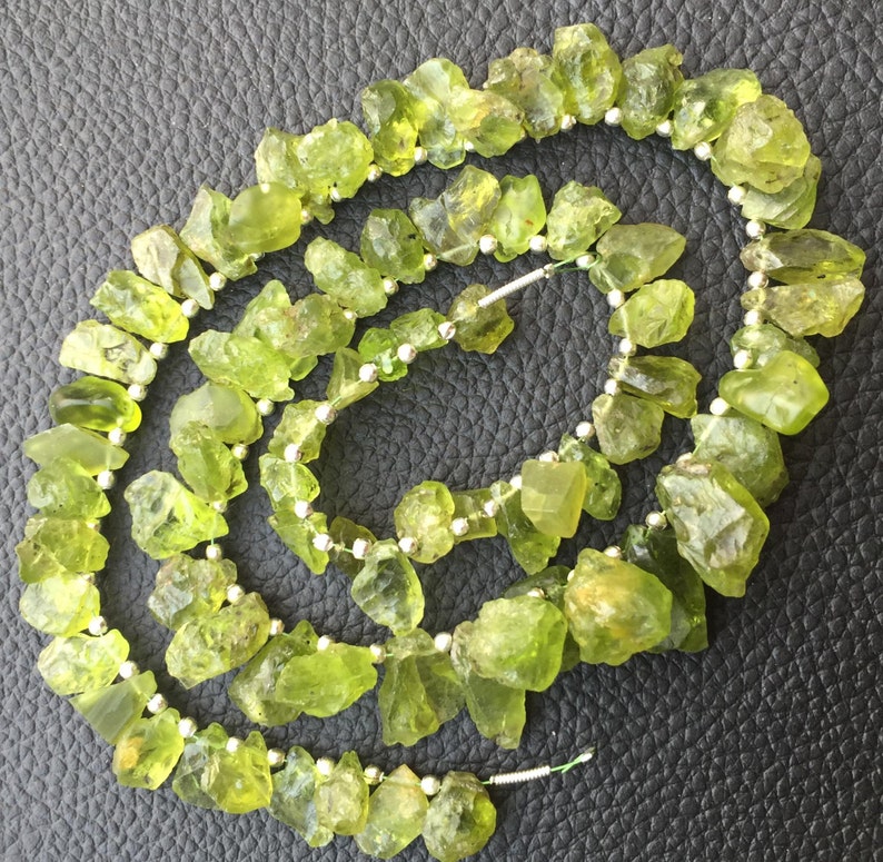 Brand New,Rare Amazing Natural PERIDOT Hammered Rock Nuggets Tip Drilled ,8-10mm,Full 8 Inch Strand,Amazing Rare Item image 1