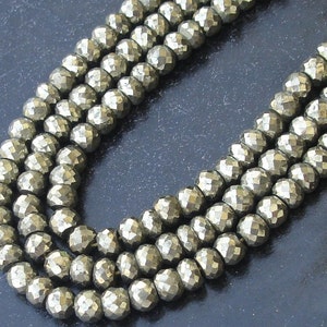 14 Inch Long Strand PYRITE Faceted Rondells,6-6.5mm Long Great Price Rare Item,Lowest Price for AAA Quality