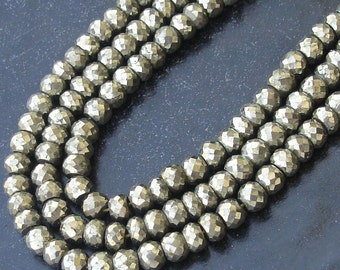 14 Inch Long Strand PYRITE Faceted Rondells,6-6.5mm Long Great Price Rare Item,Lowest Price for AAA Quality