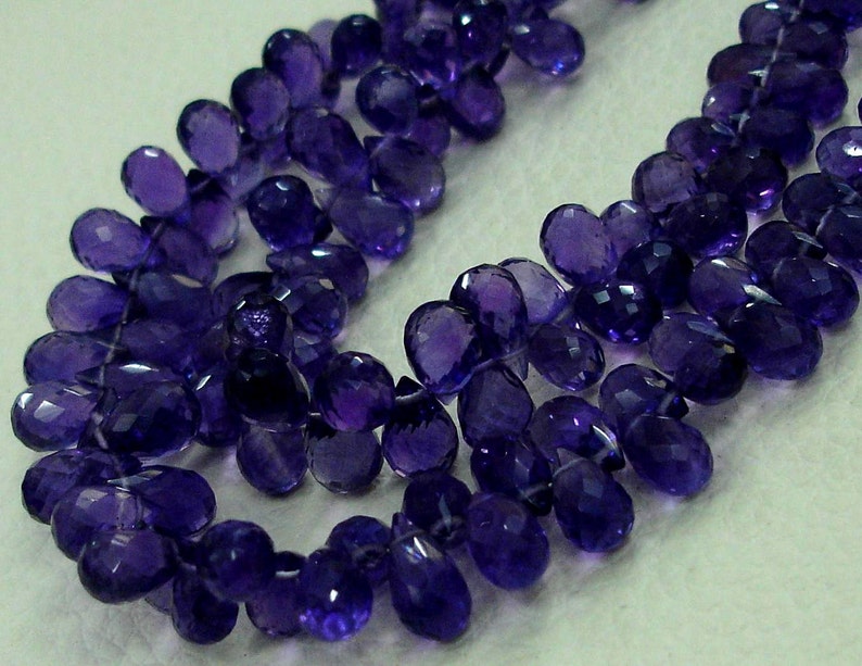 8 inch-VERY-VERY-FINEST Purple Amethyst Faceted Drops Shape Shape Briolettes,6-11mm Size,.Great Price Item image 1