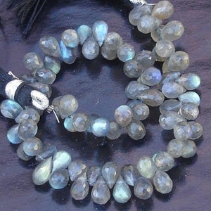 8 Inch Long Strand, Blue Flashy Labradorite Faceted DROPS Shaped Briolettes, 8-9mm Long size,GORGEOUS