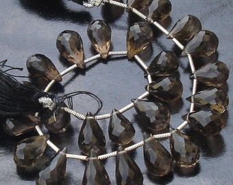 12 Inch,Smoky Quartz Micro Faceted Drops,Very-Very-Finest Quality,10-12mm size aprx.Great Item