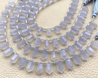 Full 7 Inch Long Strand,Natural HOLLY BLUE CHALCEDONY Faceted 2 Side Pointed Pencil Shape Briolettes,11.50-11mm Long Shape Briolettes.