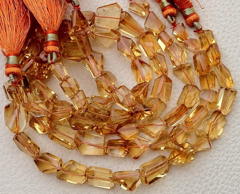 AAA Quality, Full 9 Inch Long Strand, Super Shiny Golden CITRINE STEP Cut Faceted Nuggets, 6-10mm Long size,Manufacturers Price image 3