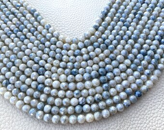 Brand New, Full 13 Inch Long Strand, Rare Blue SILVERITE Faceted Round Balls Beads, 5.5-5mm Amazing Item at Low Price.