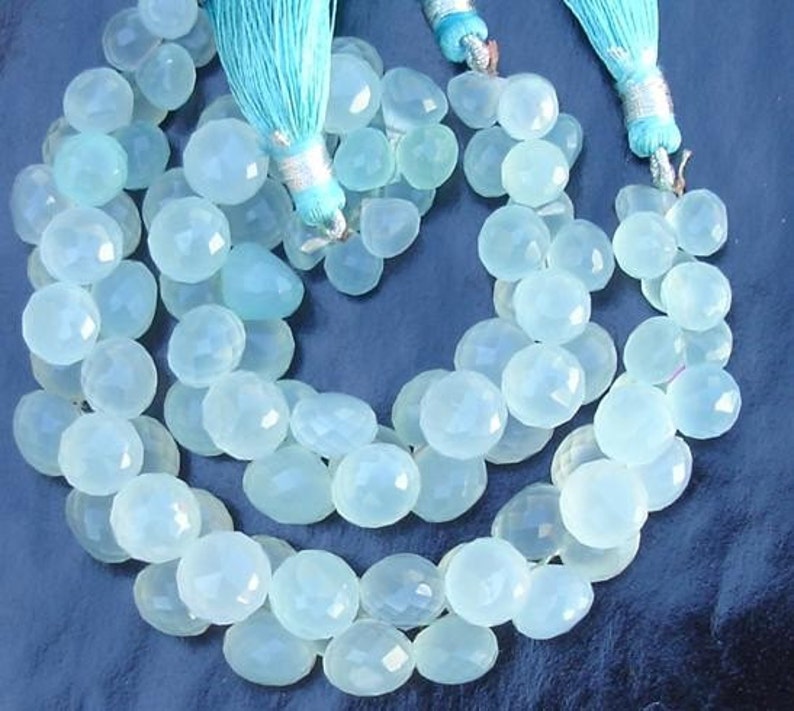 Peru Aqua 3 Inches Strand Blue Chalcedony Micro Faceted Onions Briolettes,8-9mm Long size,GORGEOUS.