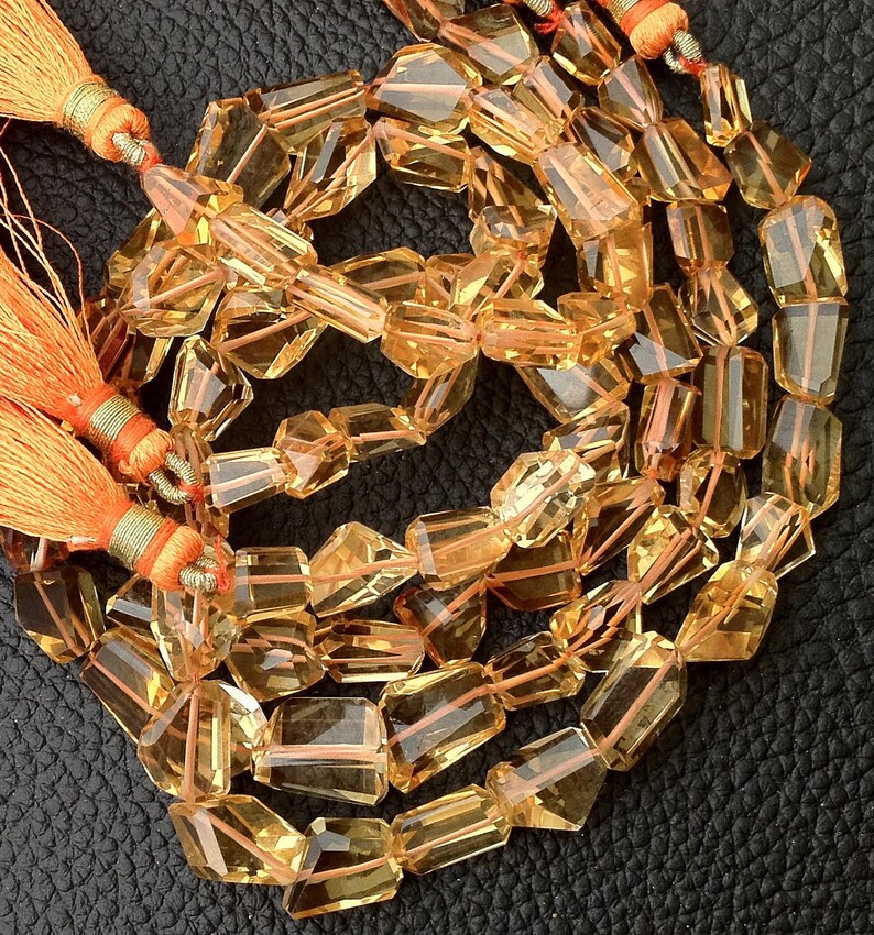 AAA Quality, Full 9 Inch Long Strand, Super Shiny Golden CITRINE STEP Cut Faceted Nuggets, 6-10mm Long size,Manufacturers Price image 2