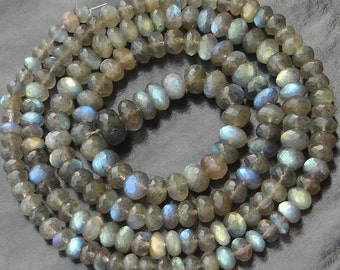 HUGE SIZE, 6-8MM Size, 9 Inch Strand OF Rare Blue Flashy Labradorite Faceted Rondells,Great Item