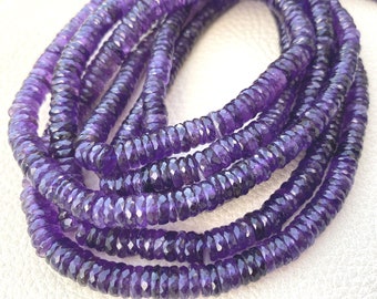 Brand New, Finest Quality Full 9 Inch Long Strand, Superb-Natural Faceted African Amethyst Tyres Shape Rondelles, 7-5mm size,Superb Item