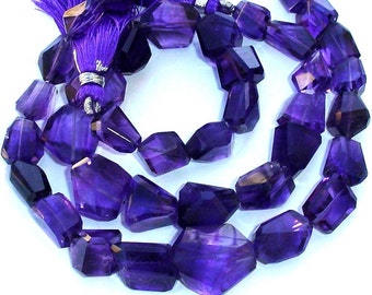 8  Inch Long Full Strand, Super Shiny African  Amethyst Step Cut Faceted Nuggets, 10-14mm Long size,GORGEOUS