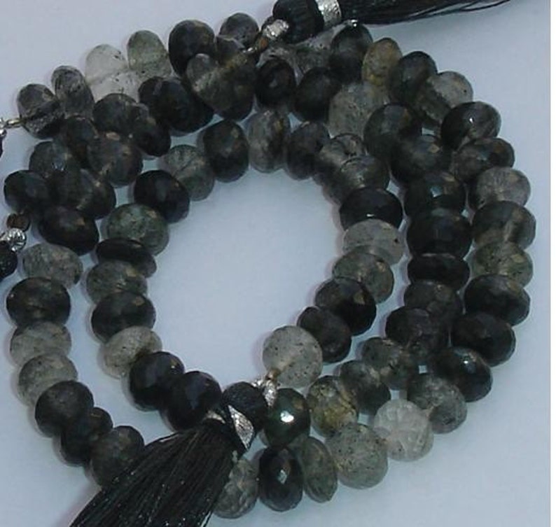 7mm AAA Quality,BLACK JADE Micro Faceted larger Size Rondells,Superb,8 Inch Long Strand