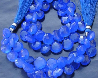 6 Inches Strand, Cobalt Blue Chalcedony Faceted Heart Briolettes,10-12mm Long size,GORGEOUS.