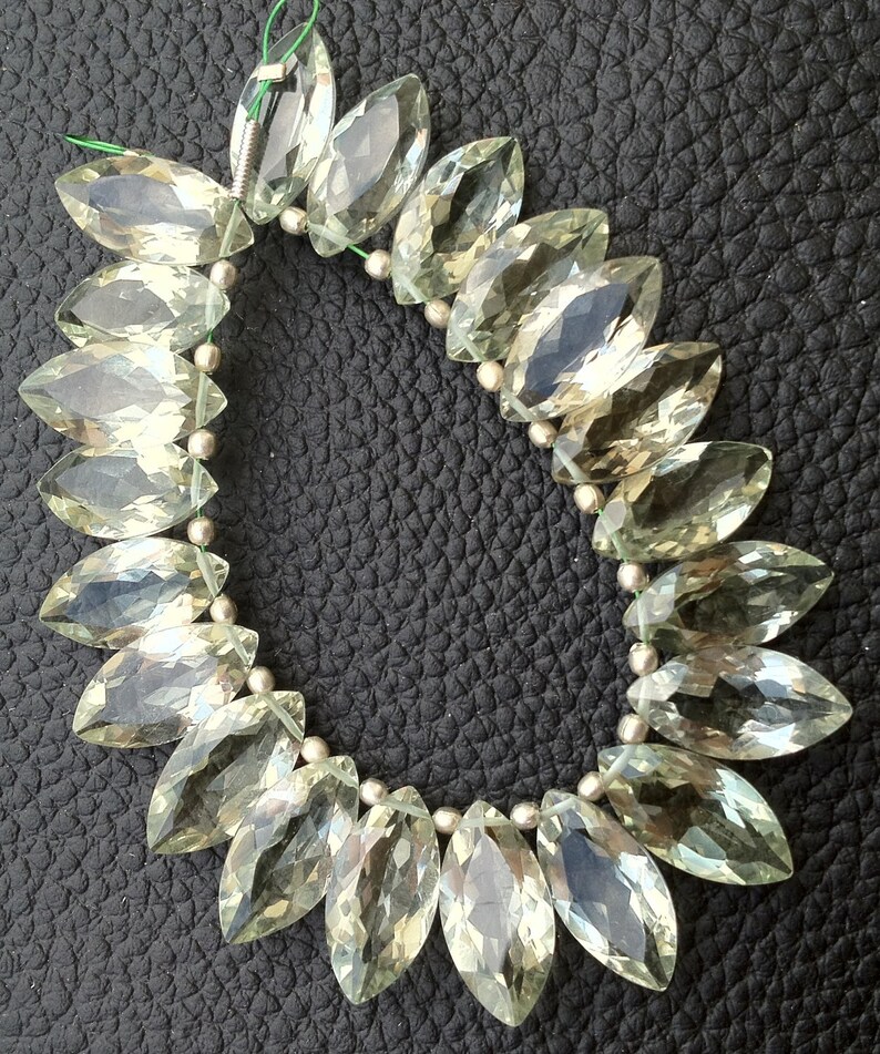 Brazil GREEN AMETHYST Faceted Cut MARQUISE Shape Briolettes,16X8mm size,Amazing 20 Pieces of Rare Cut 4 Strands,Brand New