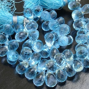 2x10 Pcs of Gorgeous Blue Topaz Micro Faceted Drops Shaped Briolettes,8-9mm,Finest Quality at Low Price