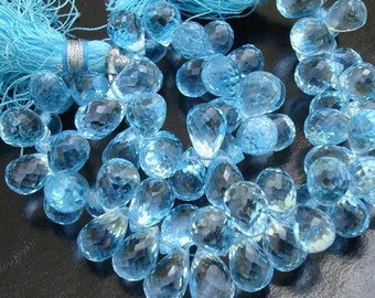 2x10 Pcs of Gorgeous Blue Topaz Micro Faceted Drops Shaped Briolettes,8-9mm,Finest Quality at Low Price