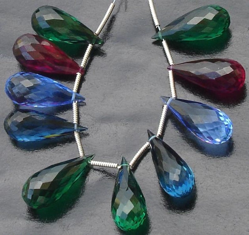5 Matched pair,Super-Finest AAA Quality Quartz Micro Faceted Elongated Drops Shape Briolettes,20mm Long