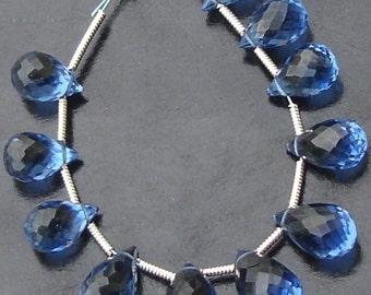 ROYAL BLUE QUARTZ, Micro Faceted Drops Shape Briolettes,Superb-Finest Rare Color,11 Rare Pieces