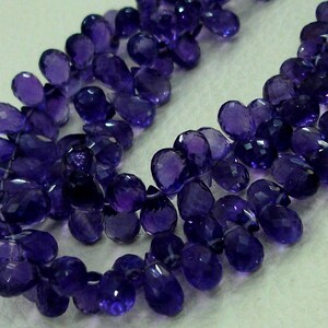 8 inch-VERY-VERY-FINEST Purple Amethyst Faceted Drops Shape Shape Briolettes,6-11mm Size,.Great Price Item image 3