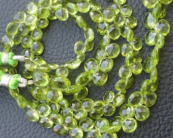 8 Inch Strand, Gorgeous Quality PERIDOT Faceted Heart Shaped Briolettes, 5-6mm Long size,GORGEOUS