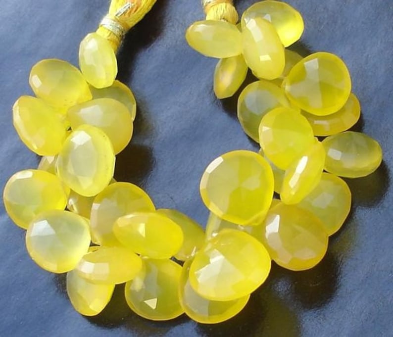 Mango Chalcedony Faceted Heart Briolettes,9-10mm Long size,GORGEOUS. 6 Inches Strand