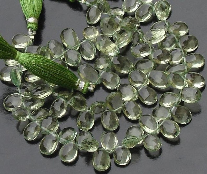 Gorgeous Quality GREEN AMETHYST Faceted Pear Shaped Briolettes Wholesale Price Offer,Full Strand 10-11mm Size