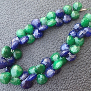 New Arrival, Dyed Natural SAPPHIRE & EMERALD Faceted Heart Shape briolettes,9-8mm Long, Finest Item