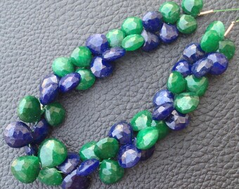 New Arrival, Dyed Natural SAPPHIRE & EMERALD Faceted Heart Shape briolettes,9-8mm Long, Finest Item