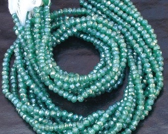 14 Inch Long Strand, Rare Colour Mystic GREEN Quartz Faceted Rondells, 4mm size,Gorgeous Item