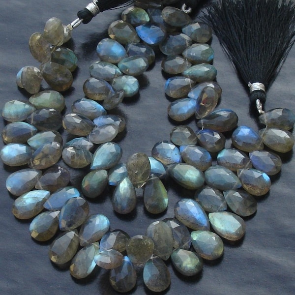 7 Inch Long Strand,Very-Very,Finest, Blue Flashy Labradorite Faceted PEAR Shaped Briolettes, 10-12mm Long size,Promotional Price