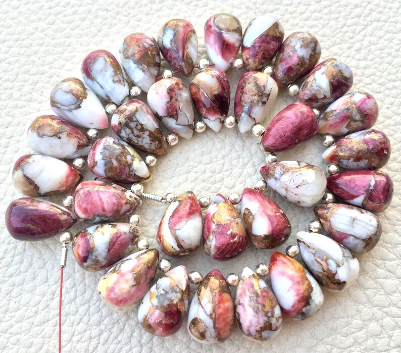 RED OYESTER COPPER Turquoise Smooth Drops Shape Briolettes 3 Matched Pair 12x8mm size.Superb Item at Low Price