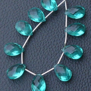 10 Pcs Set, SEAFOAM GREEN Quartz Faceted PEAR Shape Briolettes, 14X9mm Long, 5 Matched Pairs,Superb Item,Wholesale Price