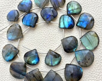 20-14MM Giant Size,Heart-Finest-Superb-BLUE FLASHY LABRADORITE Elongated Faceted Heart Shape Briolettes,