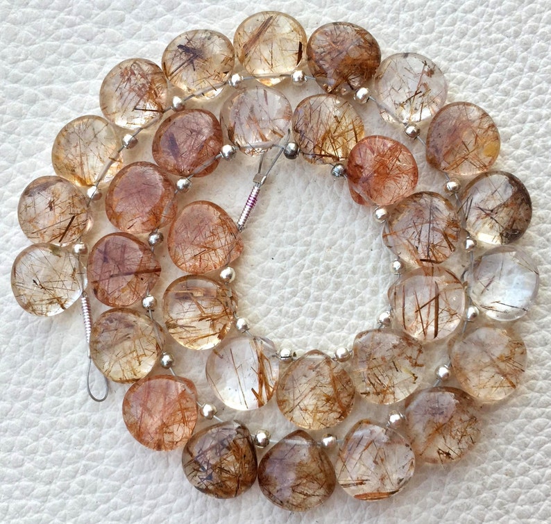 NATURAL Imperial Golden Rutilated Quartz Smooth Heart Shape Briolettes 3 Matched Pair 10x10mm size.Superb Item at Low Price