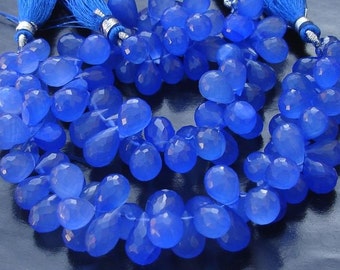 1/2 Strand, Cobalt Blue Chalcedony Micro Faceted Drops Briolettes,11-12mm Long size,GORGEOUS.