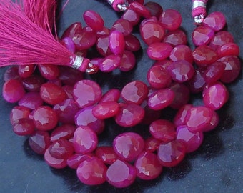 New Stock, 6 Inches Strand, Rare DEEP RUBY Red Chalcedony Micro Faceted Heart Briolettes,8-10mm Long size,GORGEOUS.