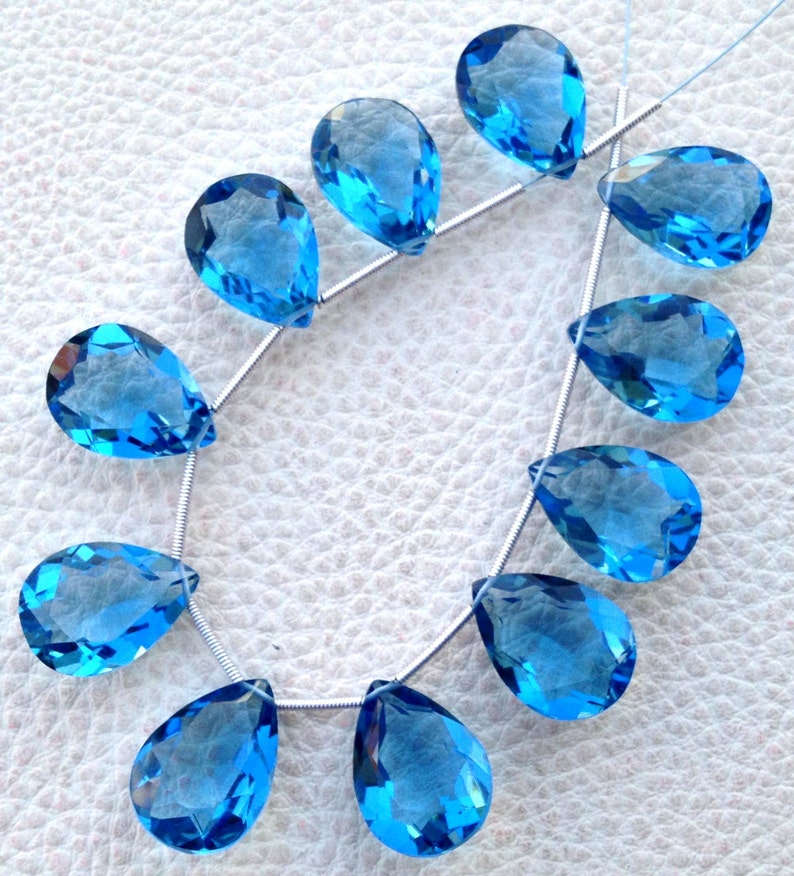 New Cut Faceted Pear Shape Briolettes,18x13mm Long,Superb Superb LONDON BLUE Quartz 3 Matched pairs