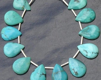 Extremely Rare Natural TIBET TURQUOISE Smooth Cabachons Pear Shape Briolettes, 10 Pcs 14X10mm long ,Great Quality Rare Item
