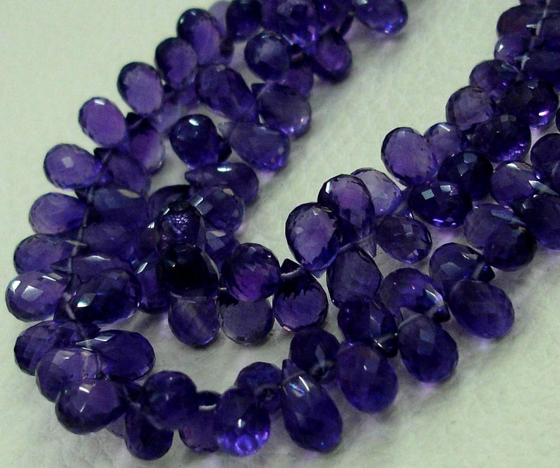 8 inch-VERY-VERY-FINEST Purple Amethyst Faceted Drops Shape Shape Briolettes,6-11mm Size,.Great Price Item image 2