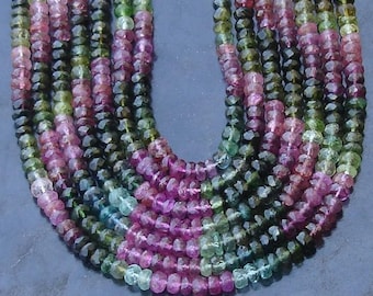 14 inch strand, Sparkling Larger Size MULTI TOURMALINE Micro Faceted Rondelles 5mm aprx. SUPERB-Finest Quality