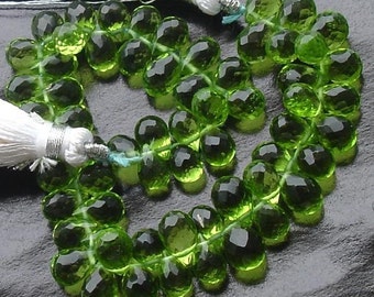 30 Pcs of Extremely Beautiful PARROT GREEN QUARTZ Micro Faceted Tear Drop Briolette 7-8mm Long,Great Item at Low Price