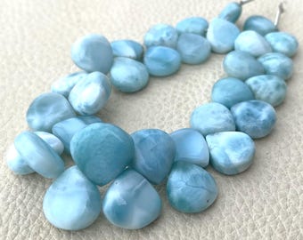 11-9mm Larger Size, Natural Larimar Smooth Heart Shape Briolettes,Finest Quality,Amazing Rare Blue Larimar.