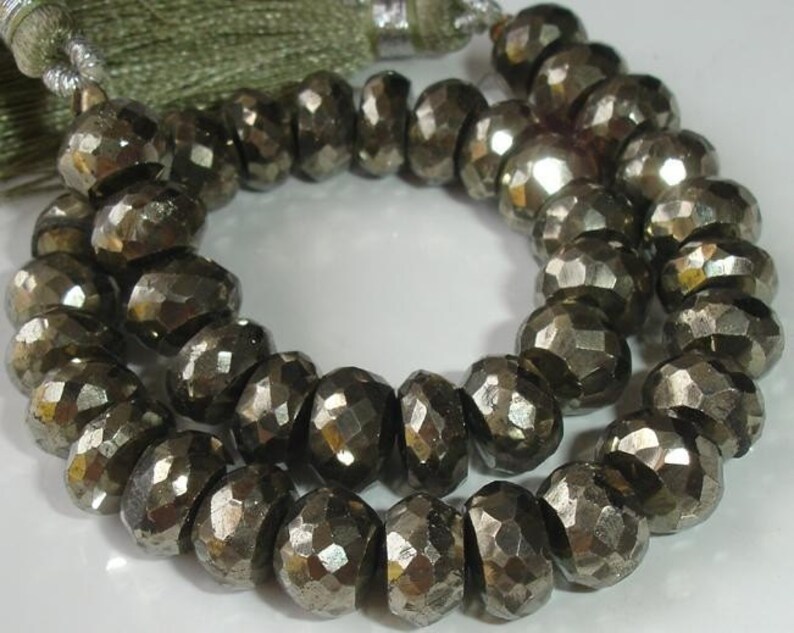 8mm Size 8-8.5 Inch Strand of High Quality Super Sparkly PYRITE FACETED RONDELLS 8mm.Nice Quality