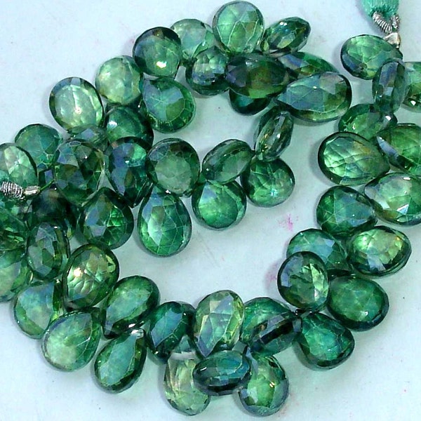 8 Inch,New Stock,Very-Very,Finest  Mystic GREEN Quartz Faceted Pear Shape Briolettes, AAA Quality,Best Cut, 10-11mm Size,Great Item