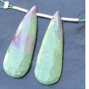 AAA Quality, 25mm Long,RUBY ZOISITE Elongated Pear Shape Briolettes,Matched Pair,Great Price Rare Item